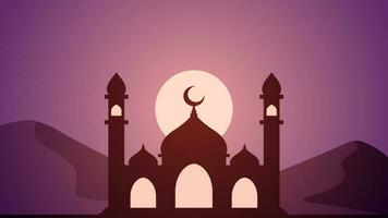moskee silhouet landschap vector illustratie. Ramadan landschap ontwerp grafisch in moslim cultuur en Islam geloof. moskee panorama voor illustratie, achtergrond of behang