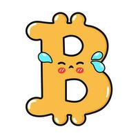 huilen bitcoin teken karakter. vector hand- getrokken tekenfilm kawaii karakter illustratie icoon. geïsoleerd Aan wit achtergrond. verdrietig bitcoin teken karakter concept