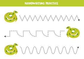 traceren lijnen voor kinderen. schattig tekenfilm groen anaconda. handschrift oefening. vector