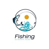 visvangst logo ontwerp sjabloon illustratie. sport visvangst avontuur logo vector