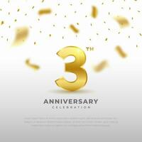 3e verjaardag viering met goud schitteren kleur en wit achtergrond. vector ontwerp voor feesten, uitnodiging kaarten en groet kaarten.