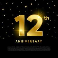 12e verjaardag viering met goud schitteren kleur en zwart achtergrond. vector ontwerp voor feesten, uitnodiging kaarten en groet kaarten.