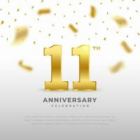 11e verjaardag viering met goud schitteren kleur en wit achtergrond. vector ontwerp voor feesten, uitnodiging kaarten en groet kaarten.