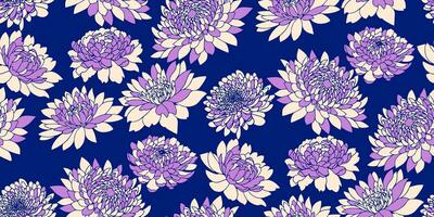creatief vorm bloemen naadloos patroon. vector hand- getrokken schetsen. abstract silhouetten bloemen pioenrozen, dahlia Aan een helder blauw achtergrond.