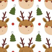 vakantie naadloos patroon met hert, boom, decor elementen. vrolijk kerstmis. kleurrijk vector, vlak stijl. ontwerp voor kleding stof, afdrukken, wikkel vector