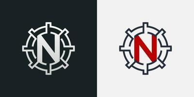 n logo ontwerp. schoon en modern brief n logo in ronde vorm vector