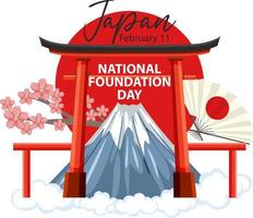 japan nationale stichtingsdag banner met mount fuji en torii gate vector