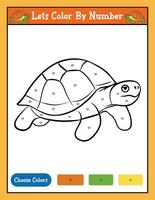 kleur door aantal kleur bladzijde afdrukbare werkzaamheid met schattig schildpad vector