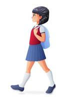 schoolmeisje lopen met rugzak vectorillustratie vector