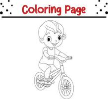 schattig jongen rijden fiets kleur bladzijde vector