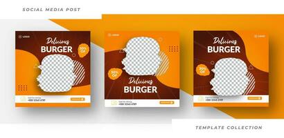 heerlijk hamburger menu banier sociaal media post sjabloon ontwerp. geschikt voor sociaal media post restaurant menu banier sociaal media na. pro vector