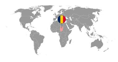 speldkaart met de vlag van Tsjaad op wereldkaart. vectorillustratie. vector