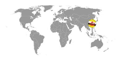 speldkaart met Brunei-vlag op wereldkaart. vectorillustratie. vector