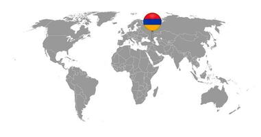 speldkaart met de vlag van Armenië op wereldkaart. vectorillustratie. vector