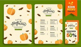 halloween kindermenusjabloon met schattige halloween-tekenfiguren vector