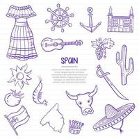 spanje natie of land doodle hand getekend met omtrek vector