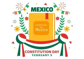 dia de la constitucion vector illustratie. vertaling gelukkig grondwet dag van Mexico Aan februari 5 met Mexicaans hoed en golvend vlag achtergrond