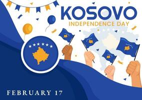 Kosovo onafhankelijkheid dag vector illustratie Aan februari 17 met golvend vlag in gelukkig republiek viering vakantie Aan vlak tekenfilm achtergrond