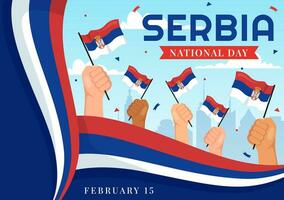 Servië nationaal dag vector illustratie Aan 15 februari met golvend vlag in onafhankelijkheid vakantie viering vlak tekenfilm achtergrond ontwerp