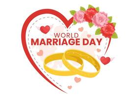 wereld huwelijk dag vector illustratie Aan februari 12 met ring van liefde symbool naar benadrukken de schoonheid en loyaliteit van een partner in tekenfilm achtergrond