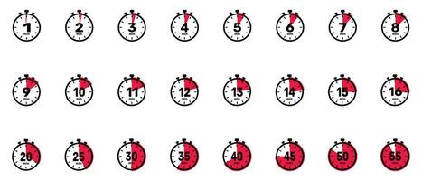 minuten analoog klok tijd reeks icoon wit achtergrond. vector