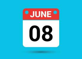 juni 8 kalender datum vlak icoon dag 8 vector illustratie