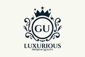 eerste brief gu Koninklijk luxe logo sjabloon in vector kunst voor luxueus branding vector illustratie.