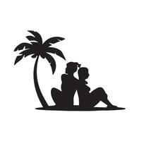 zwart silhouet van strand romance met dik schets kant visie geïsoleerd vector