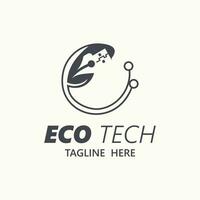 eco technologie bedrijf vector ontwerp modern. natuur technologie logo met blad en stroomkring tech minimalistische vector illustratie