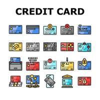 credit kaart bank betaling geld pictogrammen reeks vector