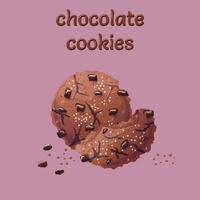 chocola koekjes. vector knapperig toetje met stukken van chocola. vector illustratie in tekenfilm stijl.a stuk van afgewerkt chocola spaander koekjes met verspreide kruimels. vector