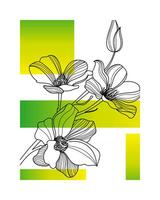 bloemen hand- getrokken achtergrond. botanisch lijn kunst behang met bloemen, takken en eucalyptus bladeren. ontwerp in wazig structuur voor banier, afdrukken, muur kunst en huis decor. vector