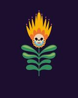 decoratief bloem met een schedel. vector hand getekend tekening. bloem voor halloween, dag van de dood. traditioneel Mexicaans patroon. ontwerp voor t-shirts, affiches. vlak vector illustratie.