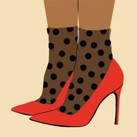 vrouwen poten in hoge hakken schoenen en grappig, veelkleurig, in de mode, retro sokken. vector illustratie in tekenfilm stijl