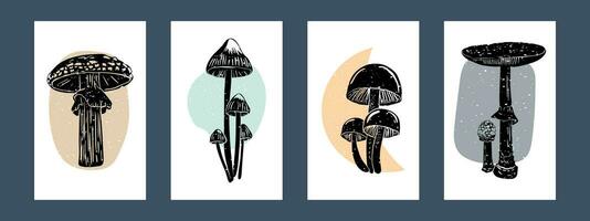 reeks van champignons. hand- getrokken modieus vector illustratie. perfect voor uw eigen decoratie of ontwerp. poster Sjablonen