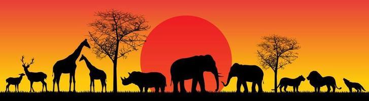 wilde dieren safari zonsondergang vector