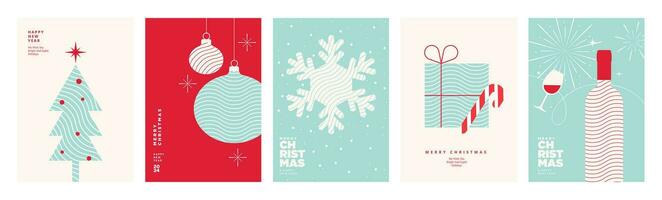 vrolijk Kerstmis en gelukkig nieuw jaar kaarten verzameling. vector illustraties voor achtergrond, groet kaart, partij uitnodiging kaart, website banier, sociaal media banier, afzet materiaal.