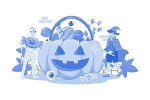 kinderen gaan naar feestjes, trick or treat en hebben plezier op halloween vector