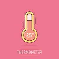 vector thermometer icoon in grappig stijl. doel teken illustratie pictogram. thermometer bedrijf plons effect concept.