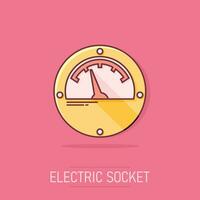 vector tekenfilm elektrisch meter icoon in grappig stijl. macht meter teken illustratie pictogram. hoog Spanning bedrijf plons effect concept.