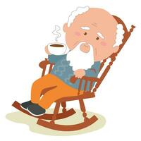 clip art van opa genieten van een kop van koffie terwijl zittend Aan een lui stoel. Internationale senior inwoner dag editie. vector