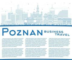 schets Poznan Polen stad horizon met blauw gebouwen en kopiëren ruimte. Poznan stadsgezicht met oriëntatiepunten. bedrijf reizen en toerisme concept met historisch architectuur. vector