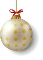 wit Kerstmis bal met gouden rond, kerst bal hangende Aan lint vector