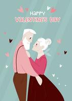 gelukkig valentijnsdag dag groet kaart met senior paar in liefde vector