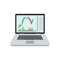 kandelaar tabel Aan scherm laptop. Speel handel strategie, technisch groei valuta online, vector illustratie