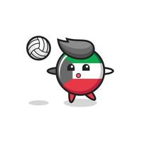 karakter cartoon van koeweit vlag badge speelt volleybal vector