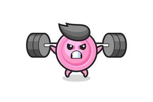 kleding knop mascotte cartoon met een barbell vector