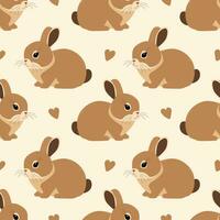 naadloos patroon met schattig beige konijn en harten geïsoleerd Aan beige achtergrond. vector vlak illustratie