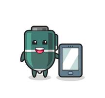 balpen illustratie cartoon met een smartphone vector