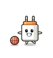 illustratie van stroomadapter cartoon speelt basketbal vector
